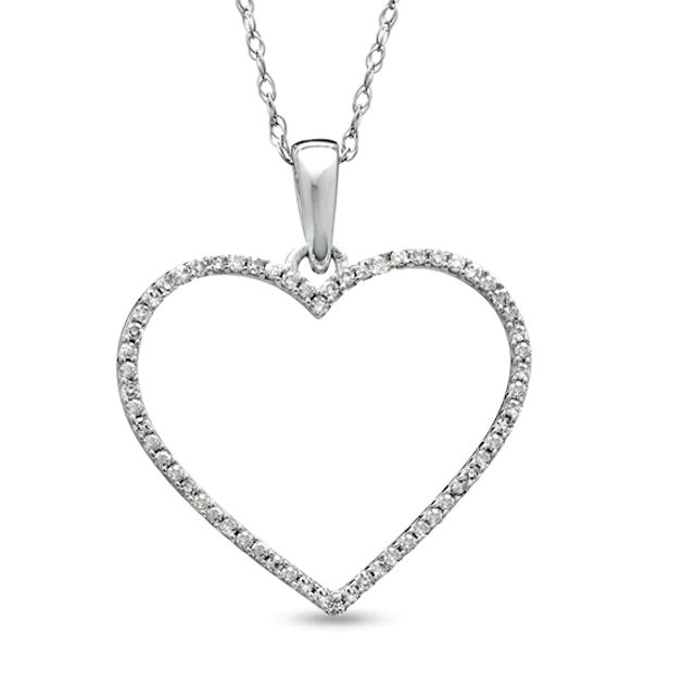 Previously Owned - 1/8 CT. T.w. Diamond Heart Outline Pendant in 10K White Gold