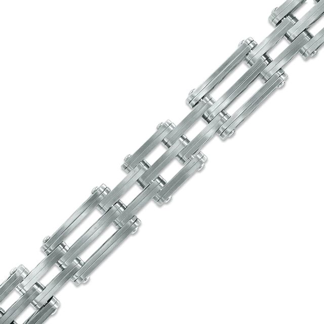 Previously Owned - 12.0mm Brushed Bridge Link Bracelet in Stainless Steel - 8.5"