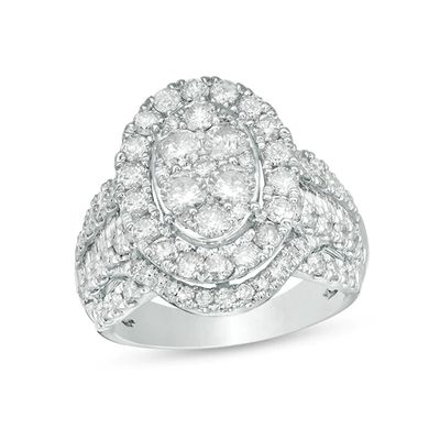 Previously Owned - 3 CT. T.w. Composite Diamond Oval Frame Multi-Row Engagement Ring in 10K White Gold
