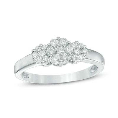 Previously Owned - 1/2 CT. T.w. Diamond Flower Ring in 14K White Gold