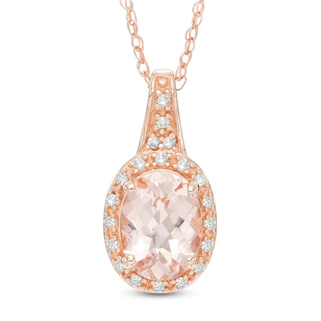 Previously Owned - Oval Morganite and Diamond Accent Frame Pendant in 14K Rose Gold