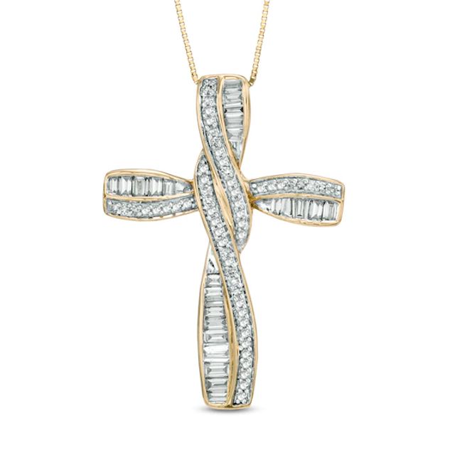 Previously Owned - 3/4 CT. T.w. Diamond Twisting Cross Pendant in 10K Gold