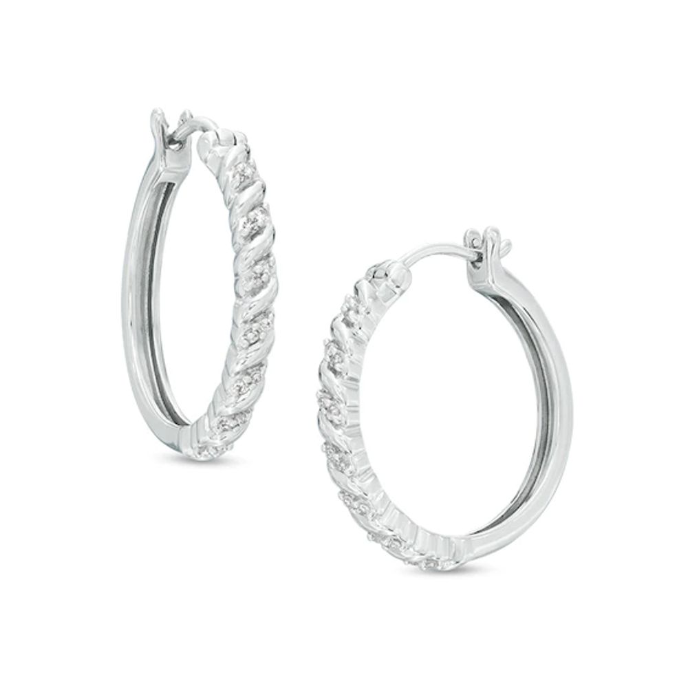 Previously Owned - 1/15 CT. T.w. Diamond Swirl Hoop Earrings in Sterling Silver