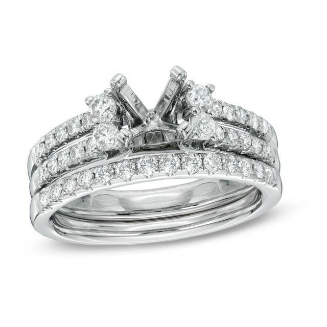 Previously Owned - 3/4 CT. T.w. Diamond Semi-Mount Bridal Set in 14K White Gold