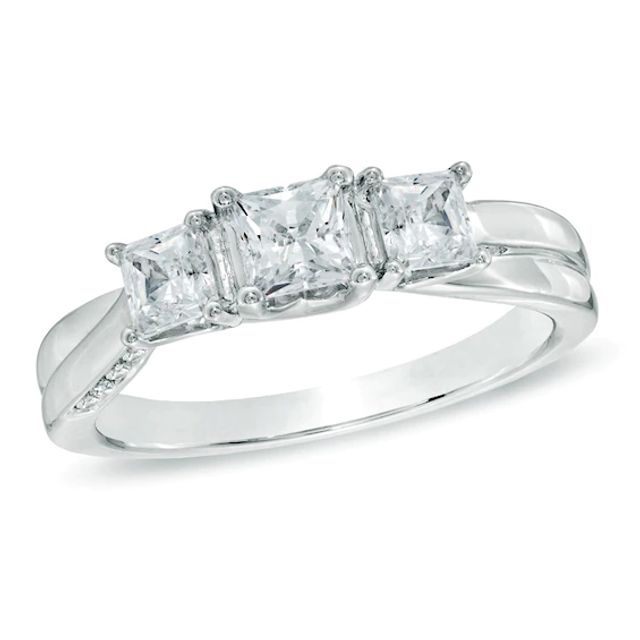 Previously Owned - Celebration 102Â® 1 CT. T.w. Princess-Cut Diamond Three Stone Ring in 18K White Gold (I/Si2)