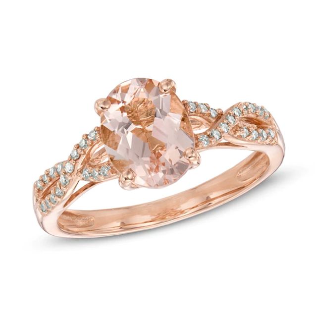 Previously Owned - Oval Morganite and 1/10 CT. T.w. Diamond Twist Ring in 10K Rose Gold