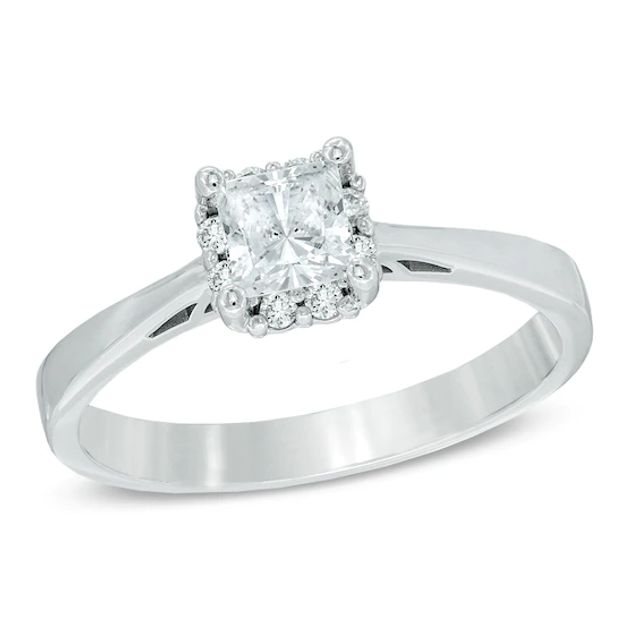 Previously Owned - 1/3 CT. T.w. Princess-Cut Diamond Frame Engagement Ring in 14K White Gold (I/I1)