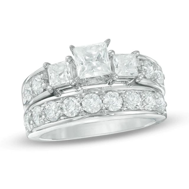 Previously Owned - 2-3/4 CT. T.w. Princess-Cut Diamond Past Present FutureÂ® Bridal Set in 14K White Gold