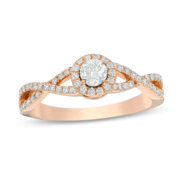 Previously Owned - 1/2 CT. T.w. Diamond Frame Twist Shank Engagement Ring in 14K Rose Gold