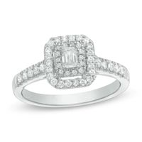Previously Owned - 1/2 CT. T.w. Emerald-Cut Diamond Double Frame Engagement Ring in 14K White Gold
