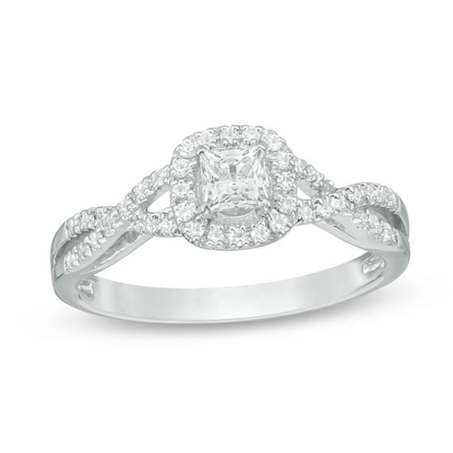 Previously Owned - 1/2 CT. T.w. Princess-Cut Diamond Frame Twist Engagement Ring in 14K White Gold