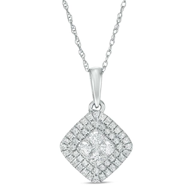 Previously Owned - 1/2 CT. T.w. Composite Diamond Tilted Square Frame Pendant in 10K White Gold