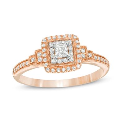 Previously Owned - 1/3 CT. T.w. Princess-Cut Diamond Vintage-Style Engagement Ring in 14K Rose Gold