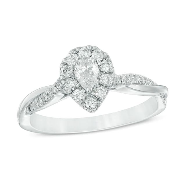 Previously Owned - 3/8 CT. T.w. Pear-Shaped Diamond Frame Twist Engagement in 10K White Gold