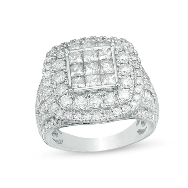 Previously Owned - 3 CT. T.w. Princess-Cut Composite Diamond Frame Multi-Row Engagement Ring in 10K White Gold