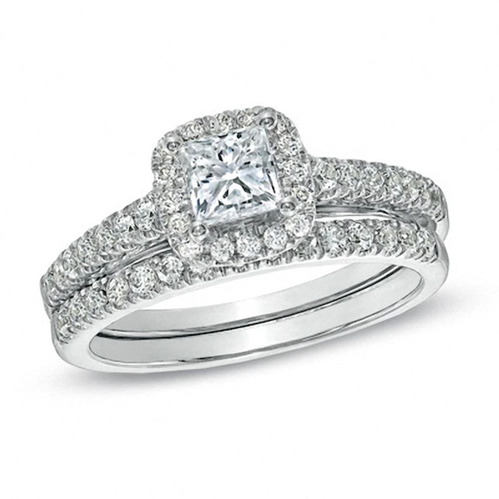 Previously Owned - Celebration 102® 1-1/5 CT. T.w. Princess-Cut Diamond Bridal Set in 18K White Gold (I/Si2)