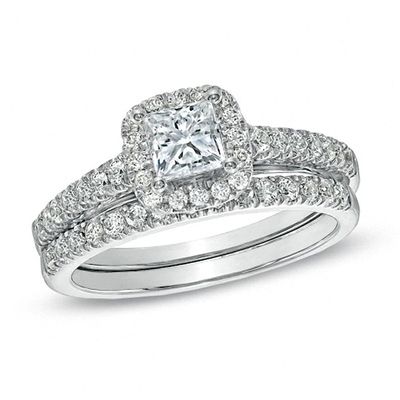 Previously Owned - Celebration 102Â® 1-1/5 CT. T.w. Princess-Cut Diamond Bridal Set in 18K White Gold (I/Si2)