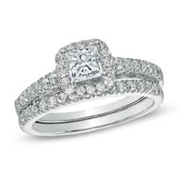 Previously Owned - Celebration 102Â® 1-1/5 CT. T.w. Princess-Cut Diamond Bridal Set in 18K White Gold (I/Si2)