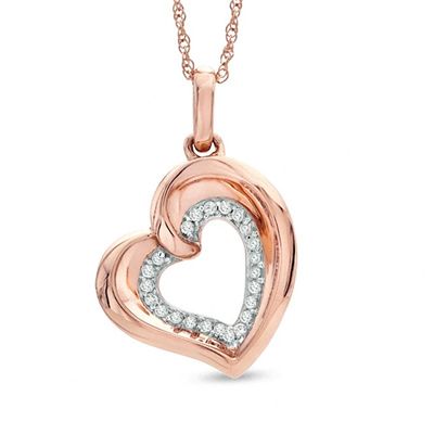 Previously Owned - 1/10 CT. T.w. Diamond Tilted Heart Pendant in 10K Rose Gold