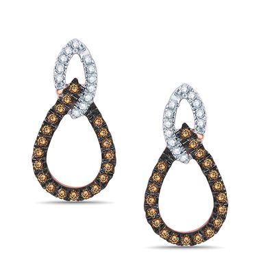 Previously Owned - 1/4 CT. T.w. Champagne and White Diamond Double Drop Earrings in 10K Rose Gold