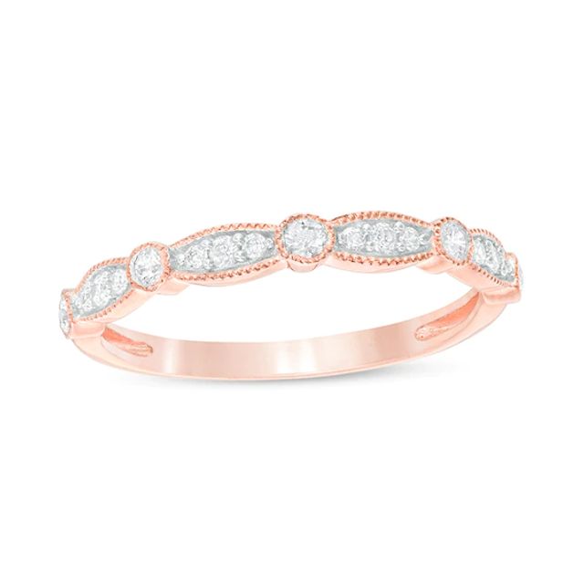 Previously Owned - 1/5 CT. T.w. Diamond Alternating Vintage-Style Anniversary Band in 14K Rose Gold