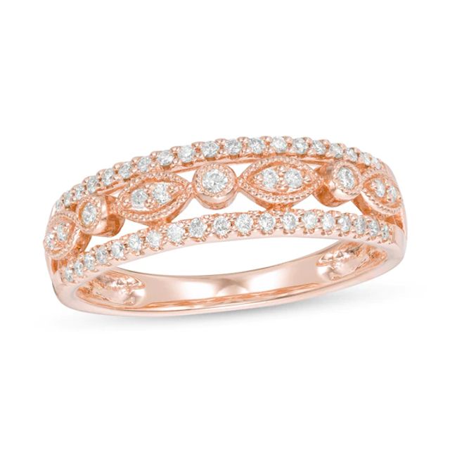 Previously Owned - 1/4 CT. T.w. Diamond Alternating Vintage-Style Anniversary Band in 10K Rose Gold