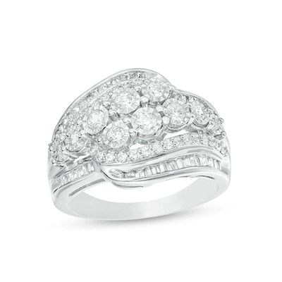 Previously Owned - 1 CT. T.w. Baguette and Round Diamond Multi-Row Bypass Ring in Sterling Silver