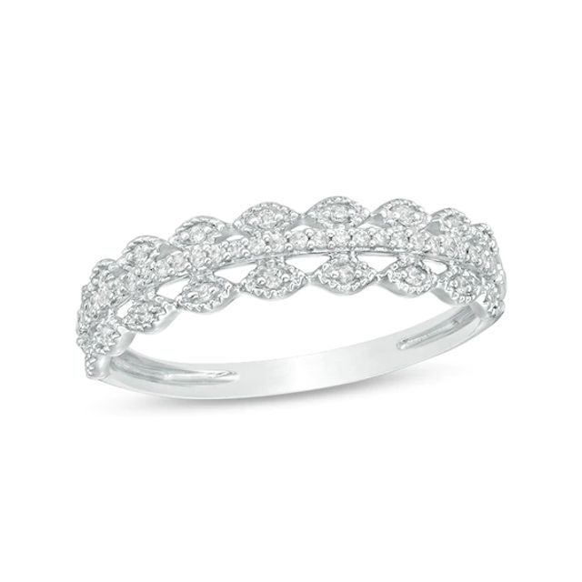 Previously Owned - 1/15 CT. T.w. Diamond Scallop-Edged Multi-Row Vintage-Style Anniversary Band in 10K White Gold