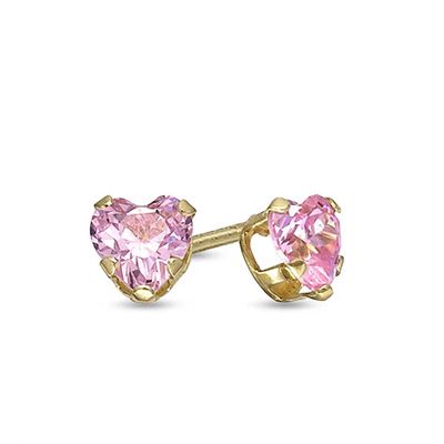 Previously Owned - Child's 4.0mm Heart-Shaped Pink Crystal Stud Earrings in 14K Gold