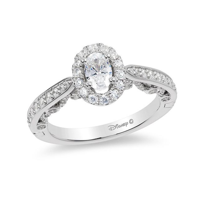 Previously Owned - Enchanted Disney Ariel 1 CT. T.w. Oval Diamond Frame Engagement Ring in 14K White Gold