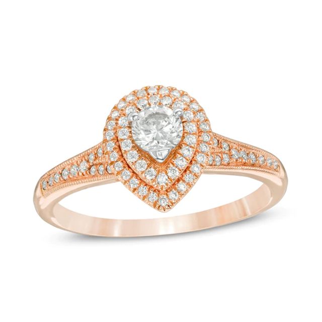 Previously Owned - 1/2 CT. T.w. Diamond Double Pear-Shaped Frame Vintage-Style Engagement Ring in 14K Rose Gold