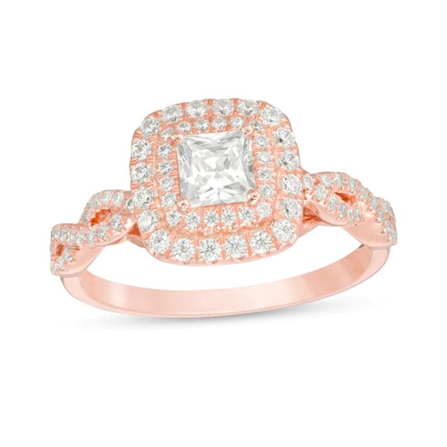 Previously Owned - 1 CT. T.w. Princess-Cut Diamond Double Frame Twist Engagement Ring in 14K Rose Gold