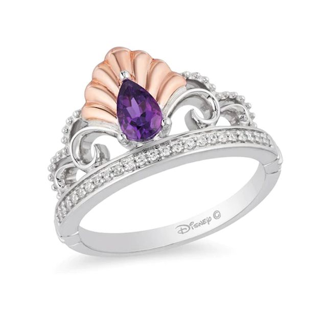 Previously Owned - Enchanted Disney Ariel Amethyst and 1/10 CT. T.w. Diamond Ring in Sterling Silver and 10K Rose Gold