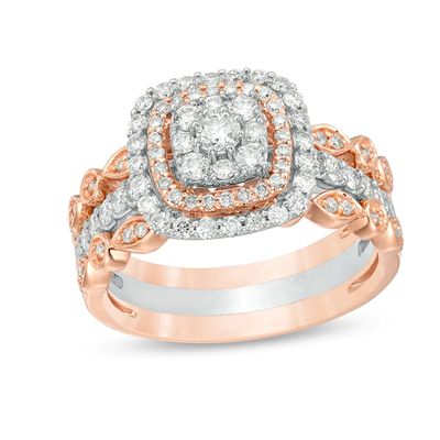 Previously Owned - 7/8 CT. T.w. Composite Diamond Vintage-Style Three Piece Bridal Set in 14K Two-Tone Gold