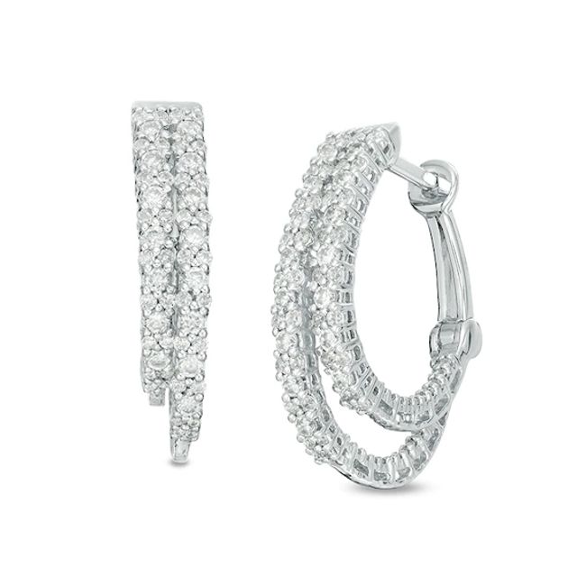 Previously Owned - 1 CT. T.w. Diamond Staggered Inside-Out Hoop Earrings in 10K White Gold