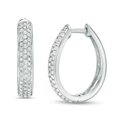 Previously Owned - 1 CT. T.w. Diamond Three Row Oval Hoop Earrings in 10K White Gold