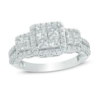 Previously Owned - 1-1/2 CT. T.w. Quad Diamond Frame Past Present FutureÂ® Engagement Ring in 14K White Gold