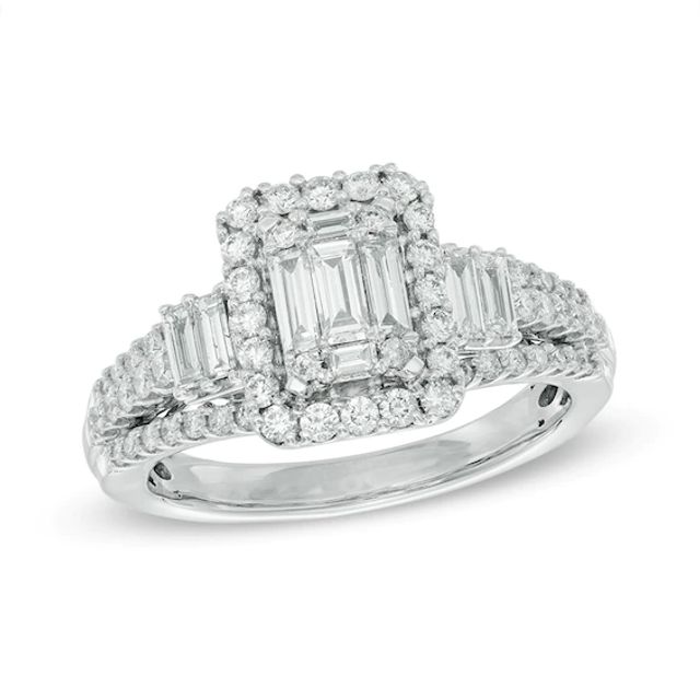 Previously Owned - 1 CT. T.w. Baguette Composite Diamond Engagement Ring in 14K White Gold