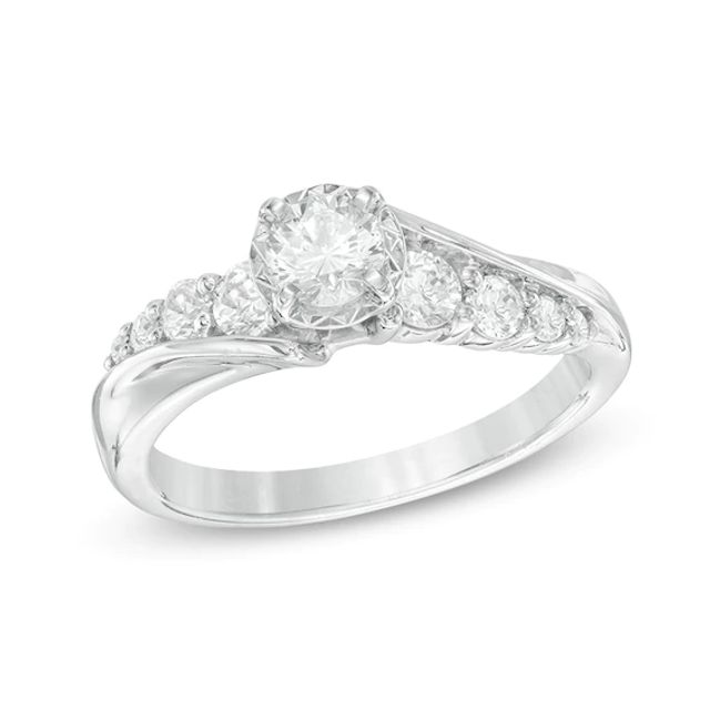 Previously Owned - 3/4 CT. T.w. Diamond Slant Engagement Ring in 14K White Gold