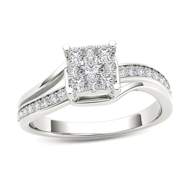 Previously Owned - 1/2 CT. T.w. Diamond Square Composite Bypass Engagement Ring in 14K White Gold