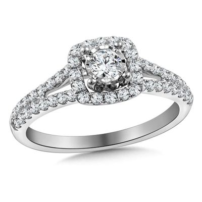 Previously Owned - 5/8 CT. T.w. Diamond Cushion Frame Split Shank Engagement Ring in 10K White Gold