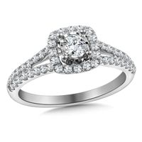 Previously Owned - 5/8 CT. T.w. Diamond Cushion Frame Split Shank Engagement Ring in 10K White Gold