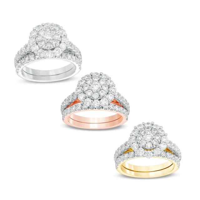 Previously Owned - 1-3/4 CT. T.w. Composite Diamond Frame Bridal Set in 10K White, Rose or Yellow Gold