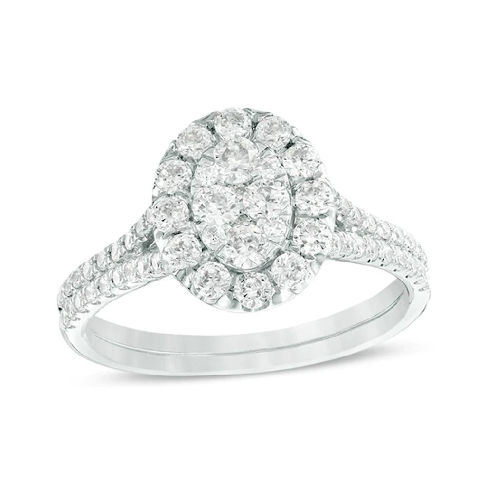 Previously Owned - 1 CT. T.w. Composite Diamond Oval Frame Engagement Ring in 14K White Gold