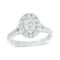 Previously Owned - 1 CT. T.w. Composite Diamond Oval Frame Engagement Ring in 14K White Gold