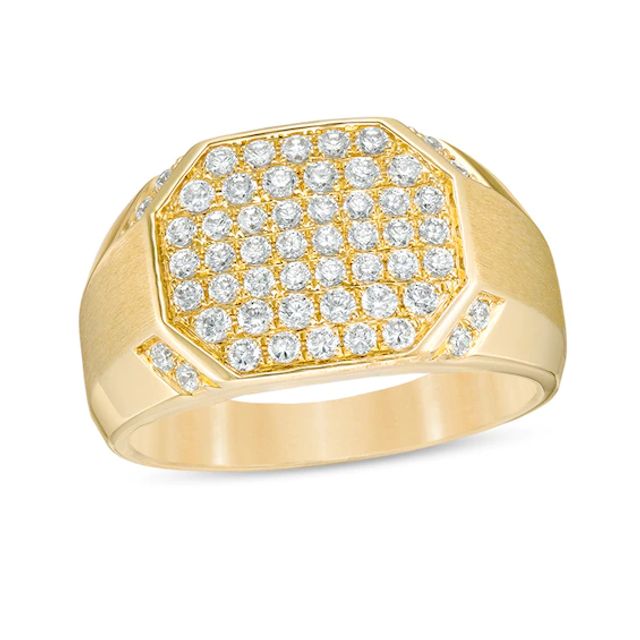 Previously Owned - Men's 1 CT. T.w. Composite Diamond Octagon Satin Signet Ring in 10K Gold