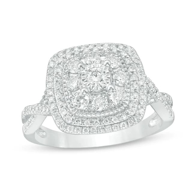 Previously Owned - 3/4 CT. T.w. Composite Diamond Frame Twist Vintage-Style Engagement Ring in 14K White Gold