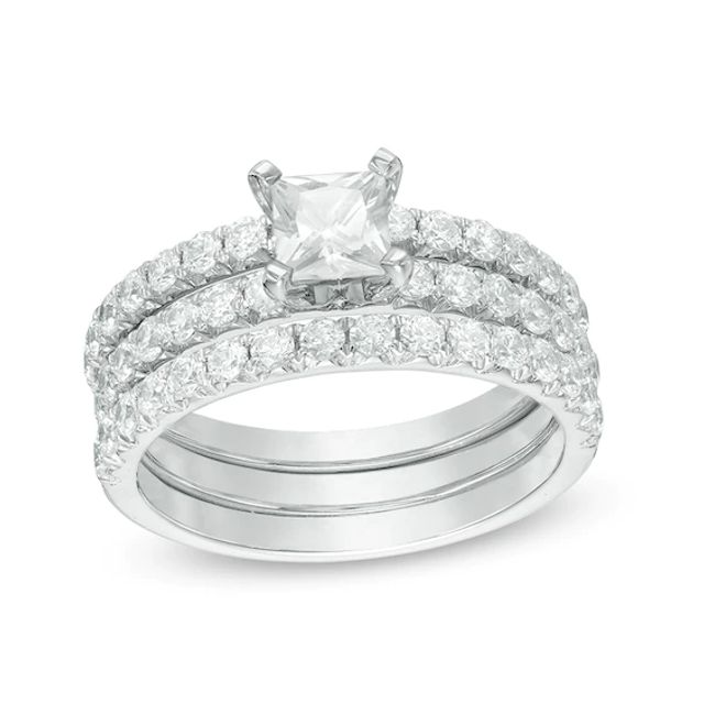 Previously Owned - Celebration Ideal 1-5/8 CT. T.w. Princess-Cut Diamond Three-Piece Bridal Set in 14K White Gold