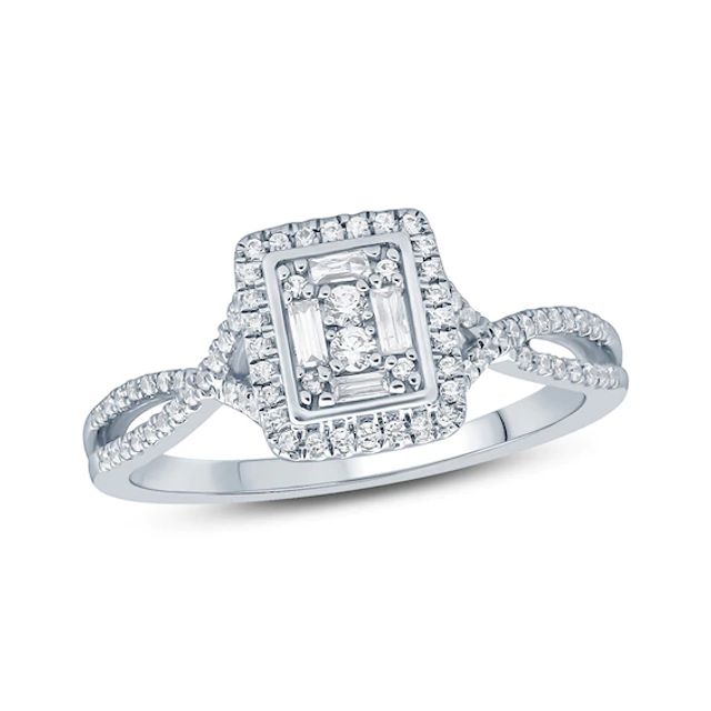 Previously Owned - 1/3 CT. T.w. Composite Diamond Rectangle Frame Split Shank Engagement Ring in 10K White Gold