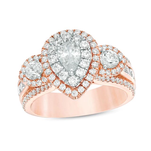 Previously Owned - 2 CT. T.w. Pear-Shaped Diamond Past Present FutureÂ® Double Frame Engagement Ring in 14K Rose Gold